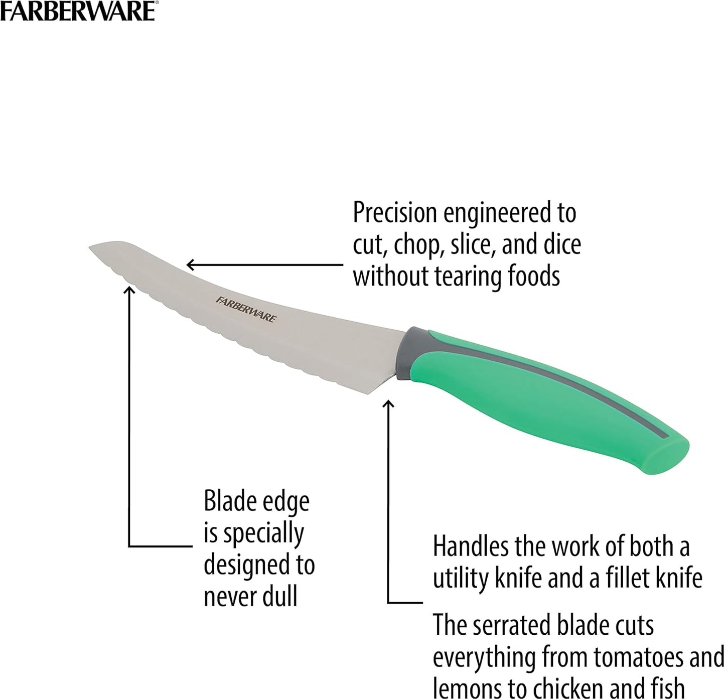 Farberware Precise Slice Utility Knife Set, 3 Piece, Multicolor