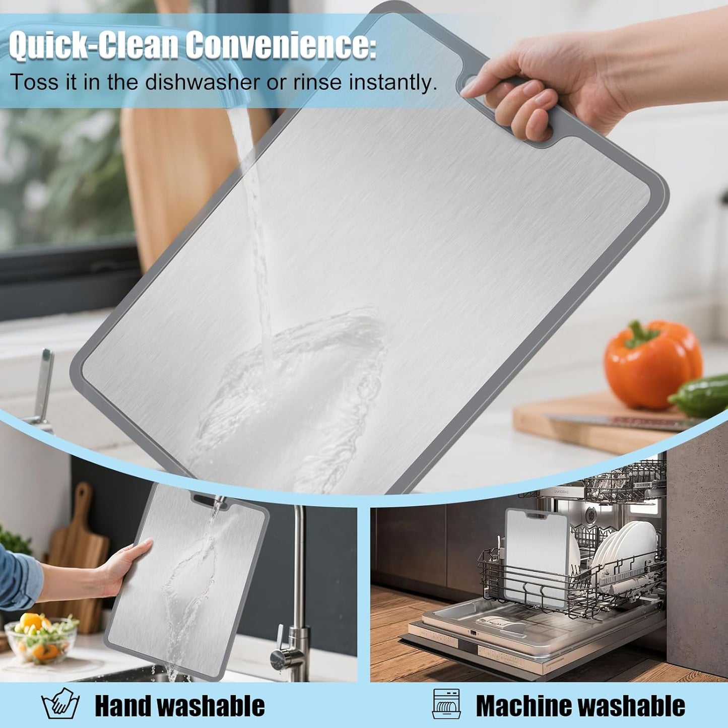 Titanium Cutting Board set of 3,Metal Cutting Boards for Kitchen,Stainless Steel Cutting Board, Chopping Boards for Kitchen and Camping,Silicone Edge for Non-Slip & Non-Cut 3Pcs(L+M+S)