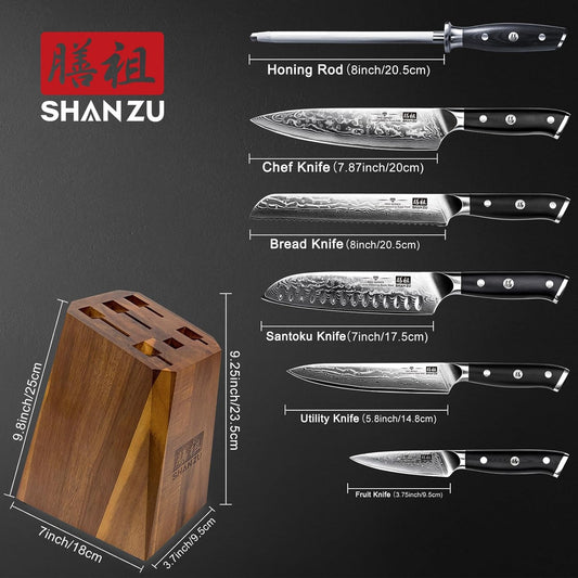 SHAN ZU Damascus Knife Set, Japanese Super Steel 3 PCS Damascus High Carbon Professional Ultra-Sharp Kitchen Chef Knife Set with G10 Handle Gift Box