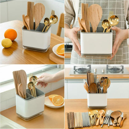 Cutlery Drainer, Utensil Holder Sink Caddy Dish Drying Rack, Kitchen Organizer Accessories for Flatware Silverware Chopsticks Knives Forks Spoons Spatula(Light Green)