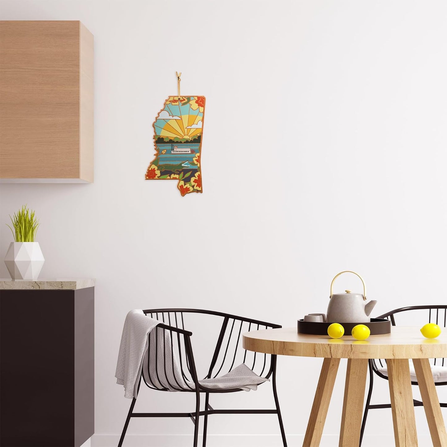 Totally Bamboo North Carolina State Shaped Cutting Board and Charcuterie Serving Platter with Artwork by Summer Stokes, Includes Hang Tie for Wall Display 18" x 8" x 5/8" - Colors A