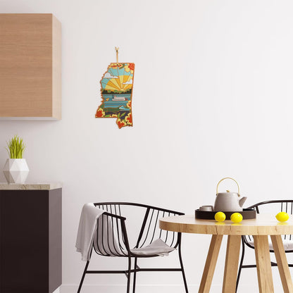 Totally Bamboo North Carolina State Shaped Cutting Board and Charcuterie Serving Platter with Artwork by Summer Stokes, Includes Hang Tie for Wall Display 18" x 8" x 5/8" - Colors A