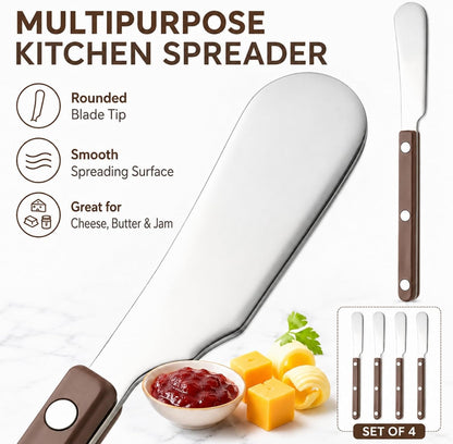 4PCS Stainless Steel Butter Knives Set: 6.3 Inch Cheese Spreader 304 Stainless Steel with Ergonomic Handle for Cheese, Butter & Jam (green)