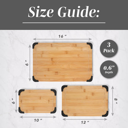 COOK WITH COLOR Non-Slip Cutting Board Set – Kitchen Essentials with Easy Grip Handle for Meat, Veggies, and Fruits, 3 Cutting Boards, Bamboo Non-Slip Grey