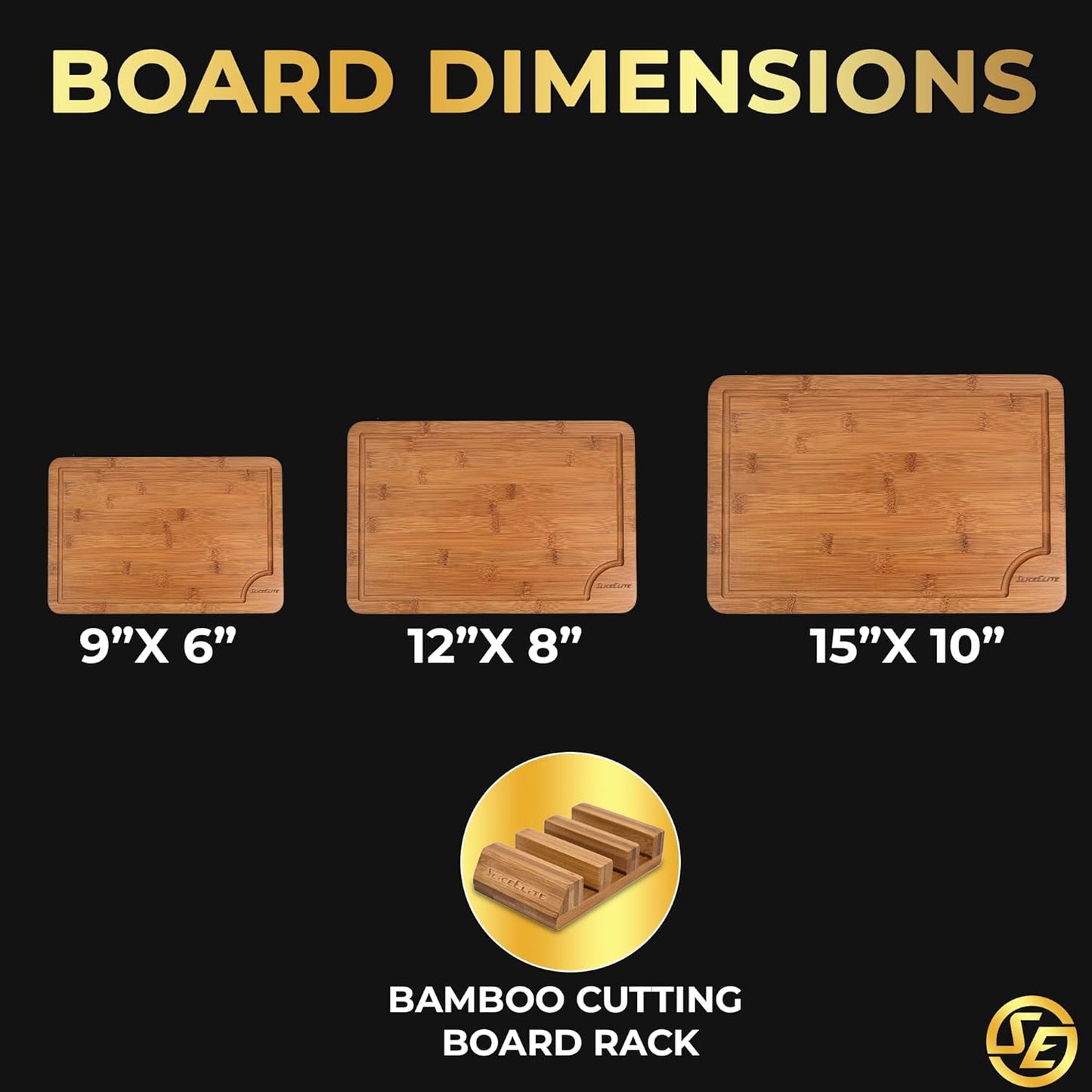SliceElite Extra Large Bamboo Cutting Board Set 3 Piece End Grain Wooden Chopping Boards with Holder Non Slip Feet Juice Groove XL Butcher Block Style Boards for Kitchen Carving and Serving