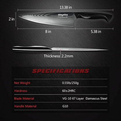 aisyoko 4.5 Inch Paring Knife, Damascus Steel Chef Knife with Ergonomic G10 Handle, VG10 High Carbon Steel, Professional Kitchen Knife for Fruit Vegetable Carving, Ultra Sharp Blades