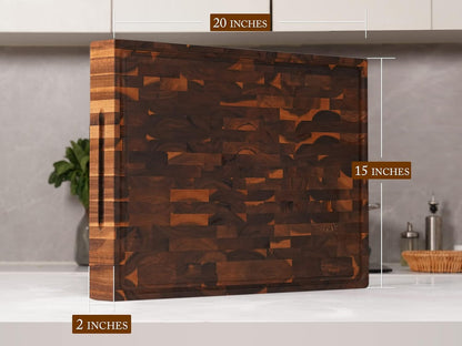 AZRHOM Large End Grain Walnut Wood Cutting Board 17x13x1.5 in Thick Butcher Block for Kitchen with Non-slip Mats Juice Groove & Handles (Gift Box)