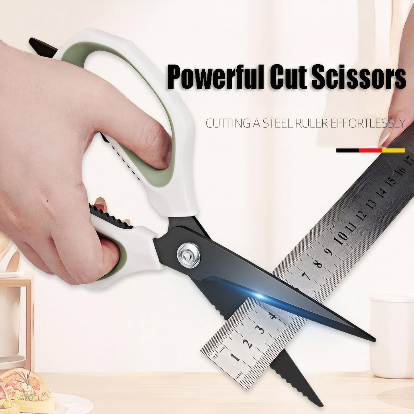 Jasni Transparent Handle Stainless Steel Sharp Powerful Kitchen Scissors Multi-Purpose Heavy Duty Food Scissors Kitchen Shears Chicken Poultry bone fish scales (Amber handle gold blade)