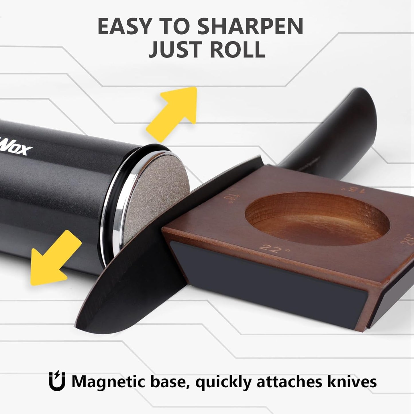 Knife Sharpener,Longer Rolling Knife Sharpener Kit,Diamond & Ceramic Knife Sharpening System with Leather Strop,4 Angle Guide, Replaceable Discs for All Kitchen Knives