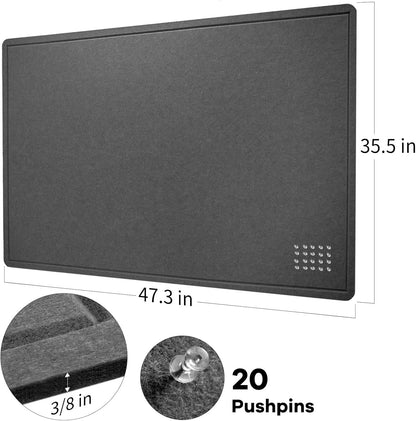 Lightomorrow Bulletin Board, 36 x 24 inches Felt Board - Decorative Pin Board, Cork Board Alternative for Wall, 3' x 2' Foldable Self-Adhesive Vision Board Prayer Board with 20 Pushpins - Black