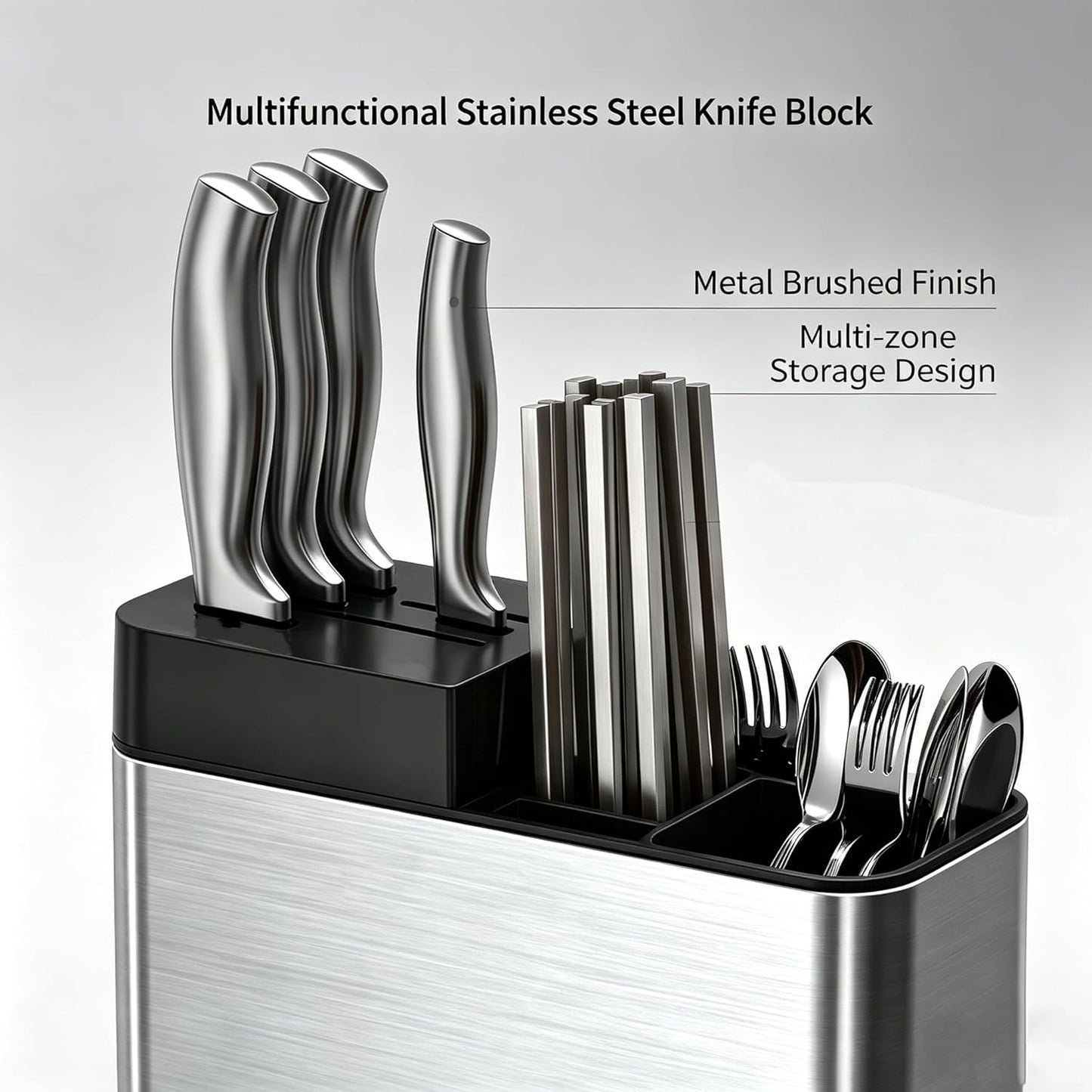 Universal Knife Block, Stainless Steel Universal Knife Holder Block Without Knives, Modern Kitchen Knife Storage Organizer for Countertop