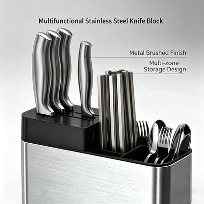 Universal Knife Block, Stainless Steel Universal Knife Holder Block Without Knives, Modern Kitchen Knife Storage Organizer for Countertop