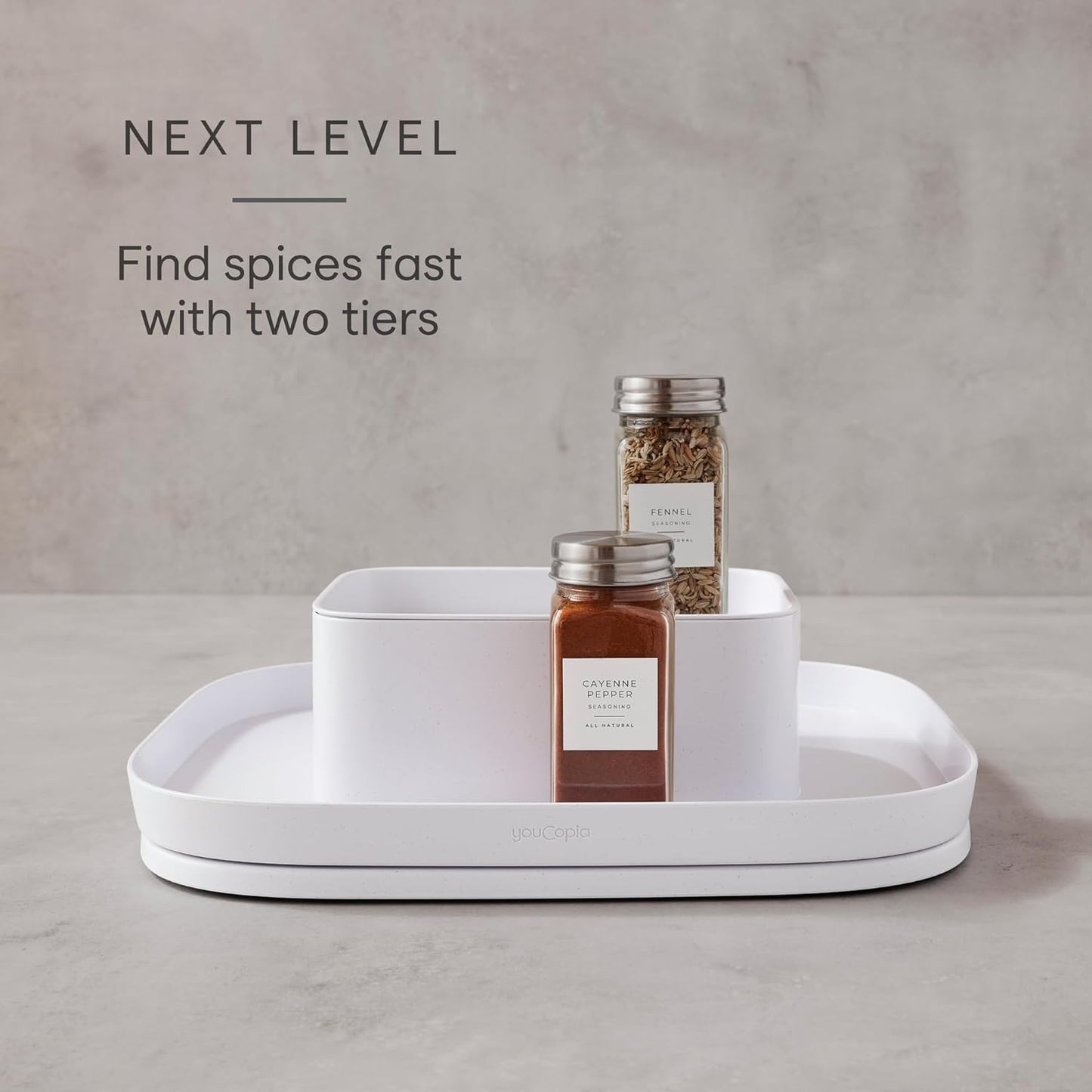 YouCopia MagicTrack Rectangle Lazy Susan Turntable: Kitchen & Bathroom Pantry, Cabinet & Countertop Storage Organizer with 360° Spin, Non-Slip, White Speckled BPA-Free