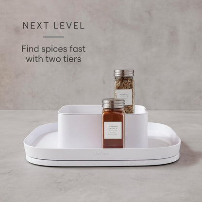 YouCopia MagicTrack Rectangle Lazy Susan Turntable: Kitchen & Bathroom Pantry, Cabinet & Countertop Storage Organizer with 360° Spin, Non-Slip, White Speckled BPA-Free