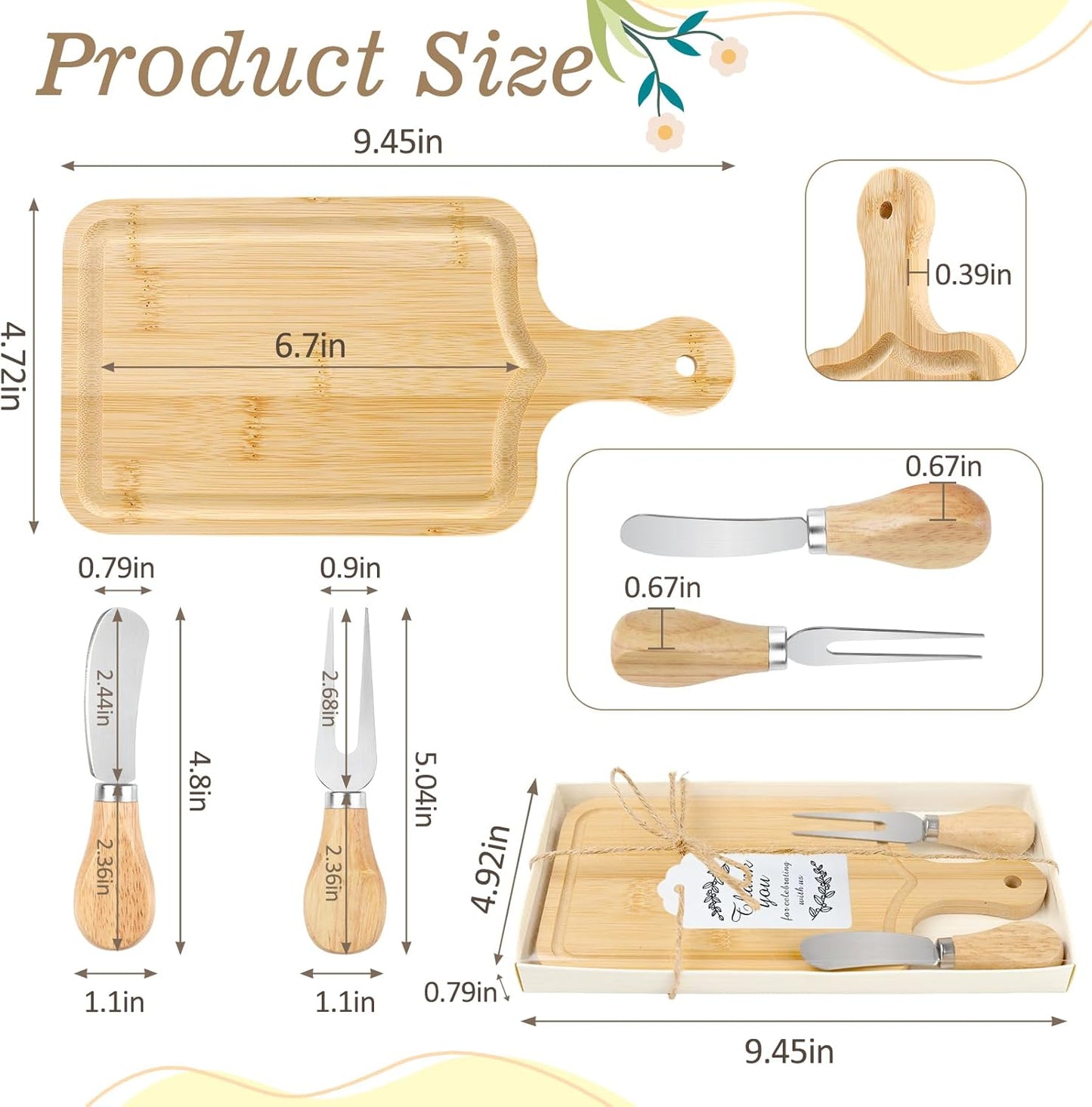 1 Set Baby Shower Prize for Game Winners Adults, Bridal Shower Prize for Guests, Small Cheese Board Gift Set with Wood Mini Charcuterie Board, Knives, Forks, Thank You Card & Gift Box