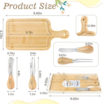 1 Set Baby Shower Prize for Game Winners Adults, Bridal Shower Prize for Guests, Small Cheese Board Gift Set with Wood Mini Charcuterie Board, Knives, Forks, Thank You Card & Gift Box