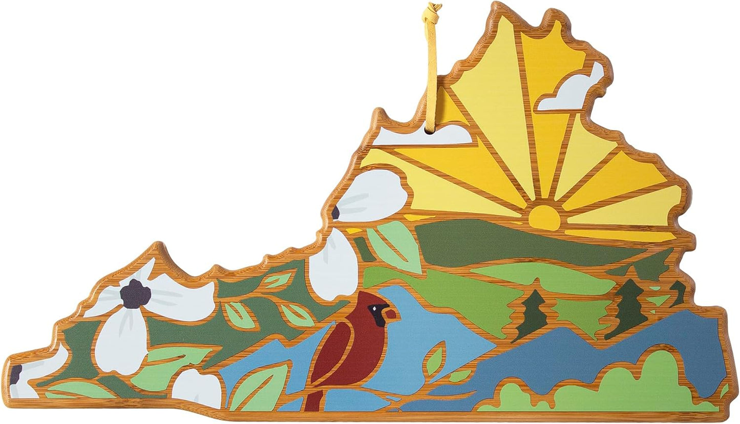 Totally Bamboo North Carolina State Shaped Cutting Board and Charcuterie Serving Platter with Artwork by Summer Stokes, Includes Hang Tie for Wall Display 18" x 8" x 5/8" - Colors A