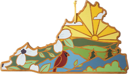 Totally Bamboo North Carolina State Shaped Cutting Board and Charcuterie Serving Platter with Artwork by Summer Stokes, Includes Hang Tie for Wall Display 18" x 8" x 5/8" - Colors A