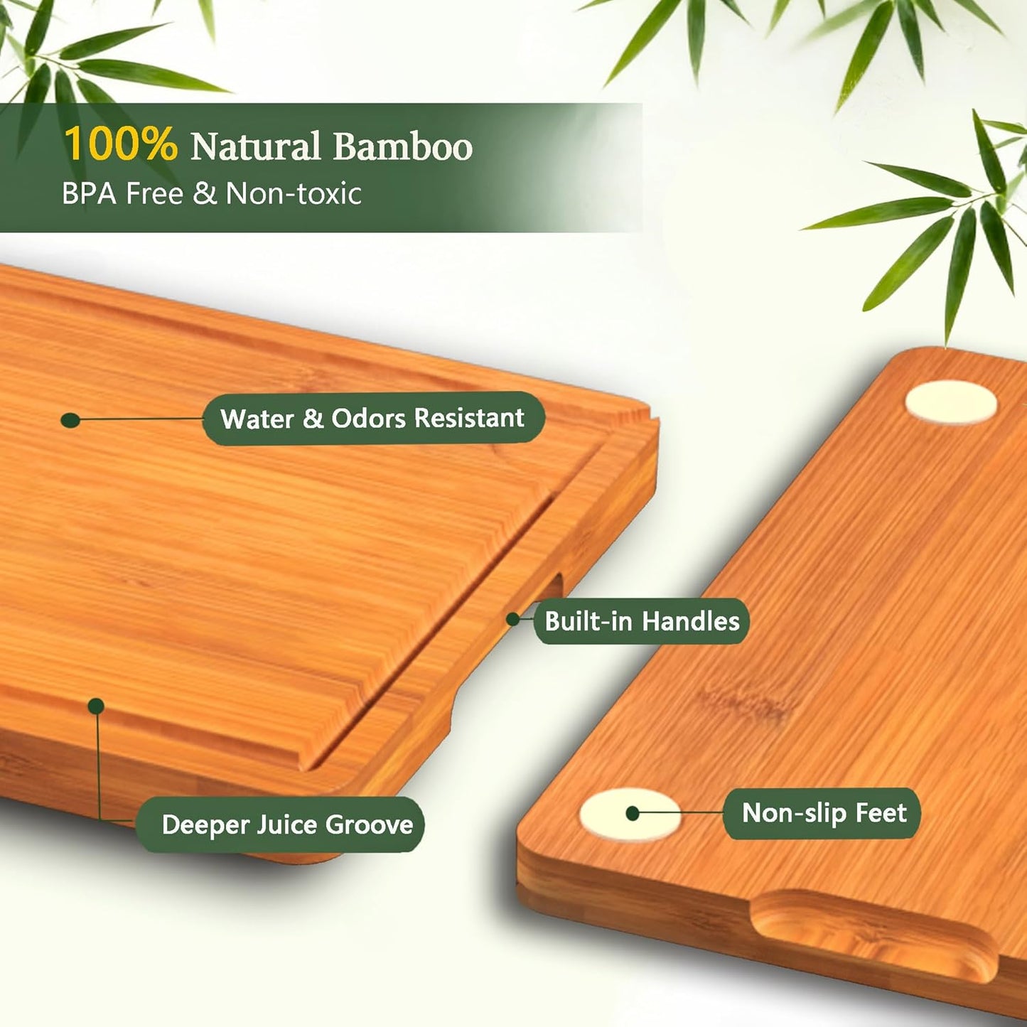 Cutting Boards for Kitchen, Bamboo Cutting Board Set of 3 with Storage Stand, Deep Carbonized Chopping Boards with Deep Juice Grooves and Side Handles for Meat, Vegetables, Fruit and Meal Prep