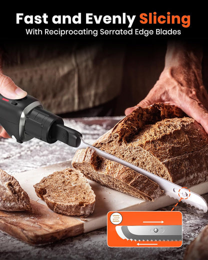 LAUDLIFE Electric Knife, Cordless Cutting Knife, Ergonomic Design with Comfortable Contoured Grip Rechargeable Easy-Slice Electric Carving Blade for Meat Slicing, Bread, Fillet, Turkey, Black