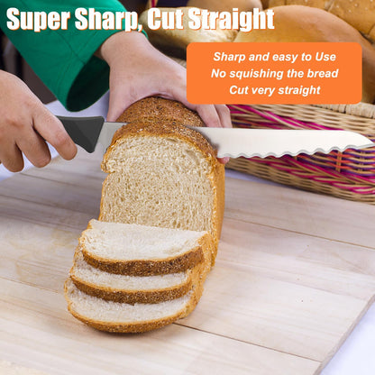 KUNIFU Bread Knife 9 Inch, Serrated Bread Slicing Knife with 5 Serration Types, Ultra Sharp High-Carbon Stainless Steel, Full Tang, Ergonomic Non-Slip Handle for Bread, Bagels, Cakes & Pastries