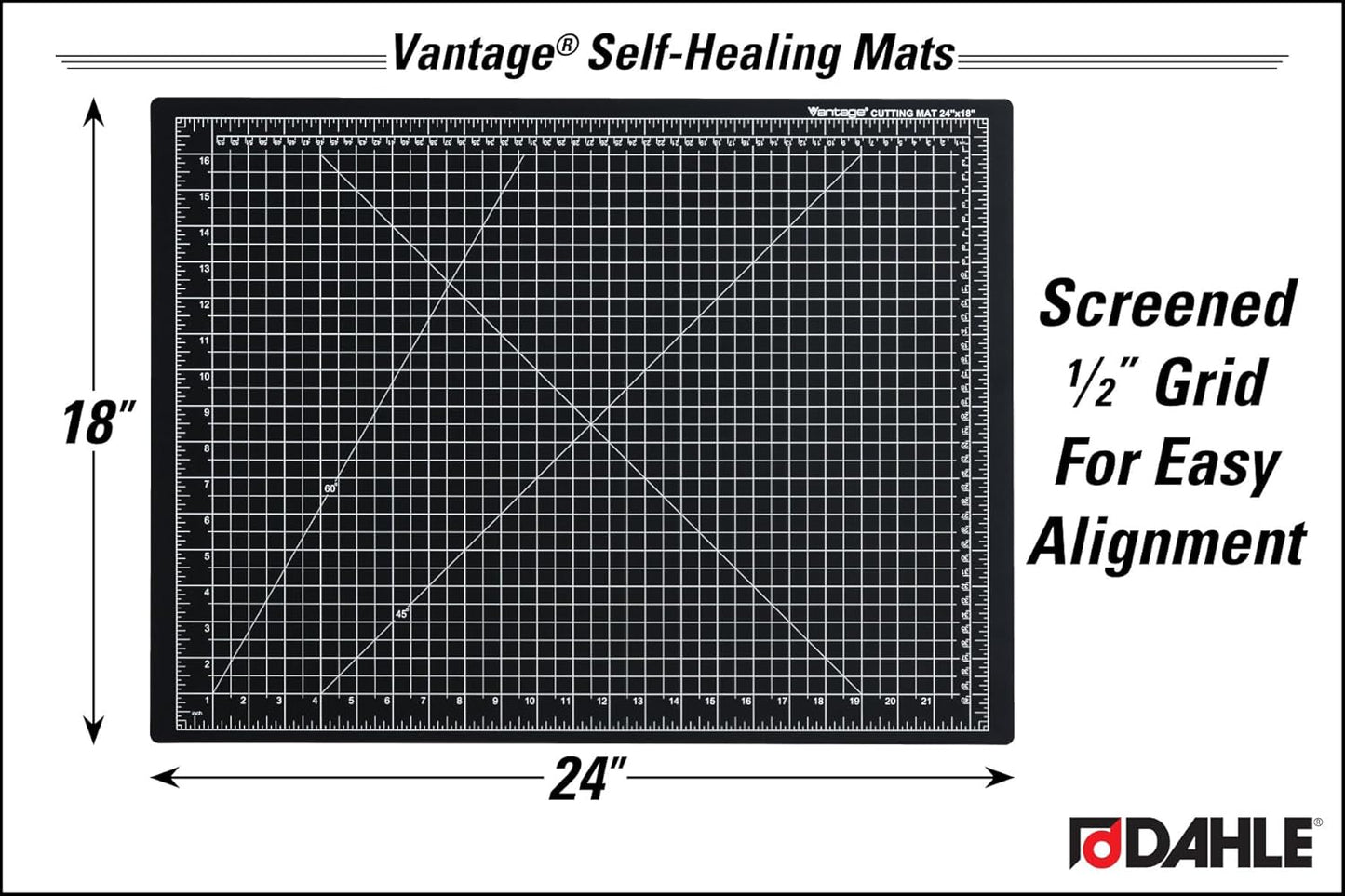 Dahle Vantage 10680 See-Through Premium Self-Healing Cutting Mat, 9"x12", 1/2" Grid, 5 Layers for Max Healing, Perfect for Crafts & Sewing, Clear
