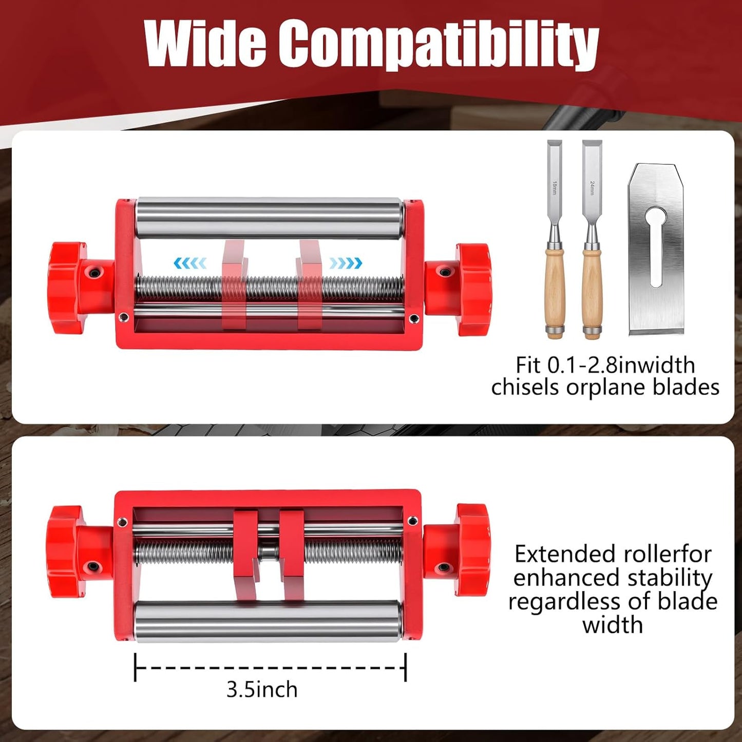 Precision Chisel Sharpening Jig & Guide, with Angle Fixture & Gauge (10-45) Sharpener for Wood Chisels and Plane Blades up to 2.8" Width