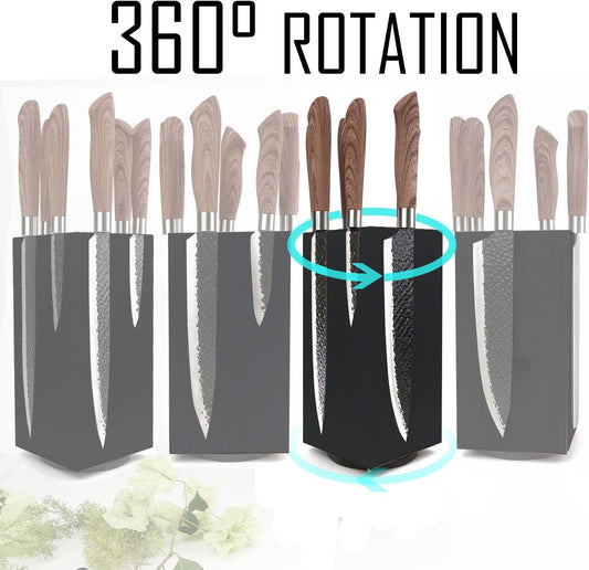 Resafy Magnetic Knife Wooden Block 360 Rotatable Knife Holder Rack Magnetic Stands with Strong Enhanced Magnets Kinves Strip, Modern Style