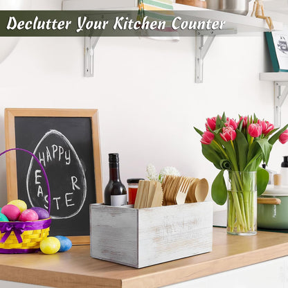 DRASTAR Utensil Holder, Wooden Silverware Caddy, Picnic Cutlery Organizer, Countertop Silverware Holder for Party, Pink