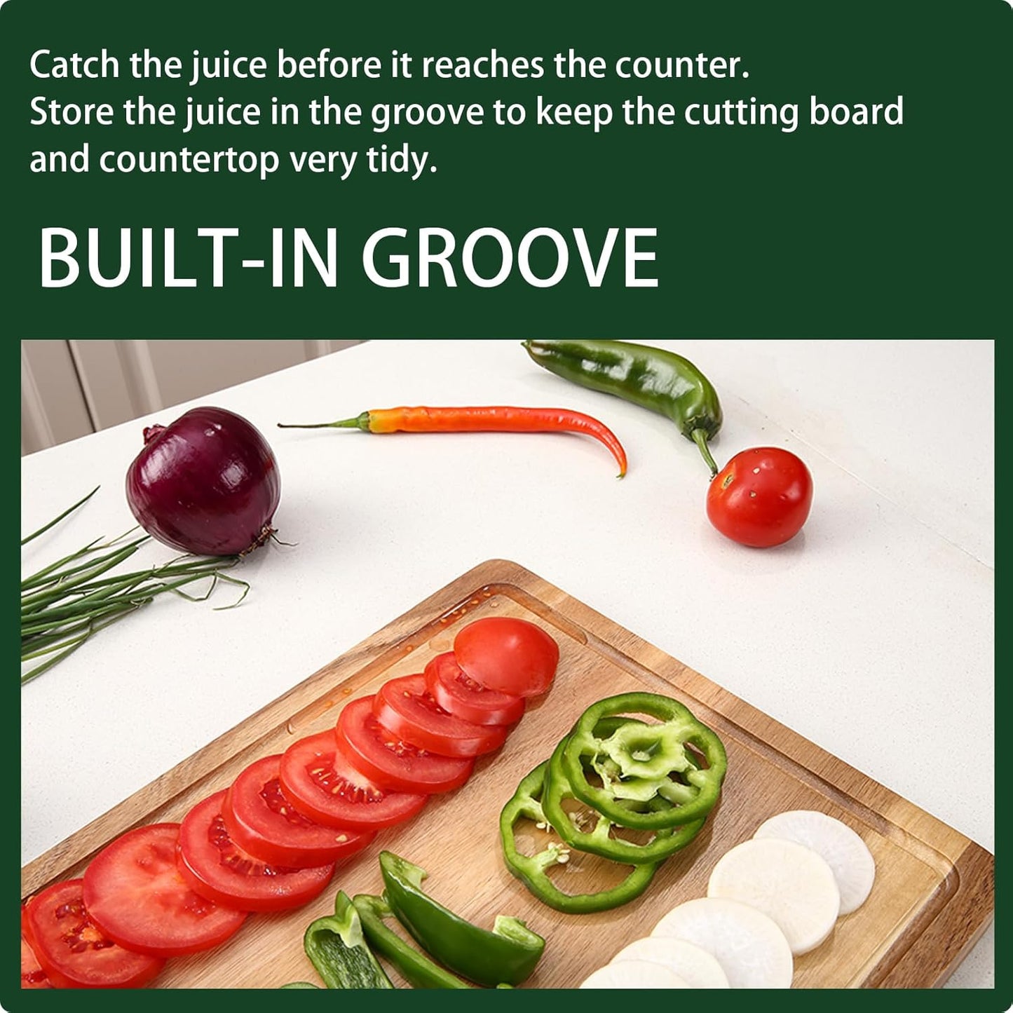 GarveeHome 18 in x 12 in Acacia Wood Cutting Board, 1 in Thick Chopping Board with Deep Juice Groove and Back Inner Handles, Kitchen Butcher Block Cutting Board for Meat, Vegetables and Fruit