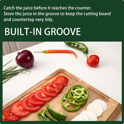 GarveeHome 18 in x 12 in Acacia Wood Cutting Board, 1 in Thick Chopping Board with Deep Juice Groove and Back Inner Handles, Kitchen Butcher Block Cutting Board for Meat, Vegetables and Fruit
