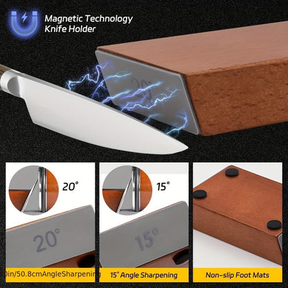 Rolling Knife Sharpener - Kitchen Knife Sharpener for Razor Sharp Edges Made in Germany - Easy Knife Sharpening Kit - Roller with Magnetic Holder with 15 & 20 Degrees