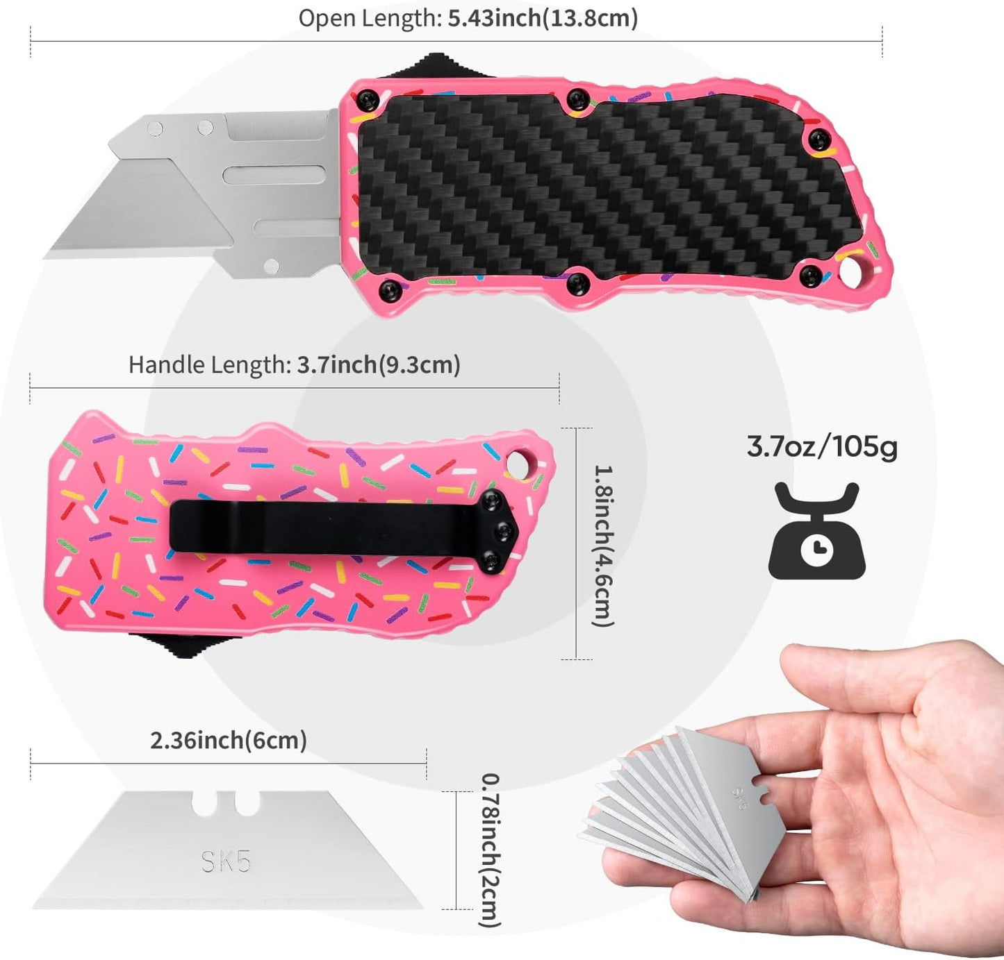 XXV Aluminum Alloy Utility Knife, Box Cutter,Cute Heavy Duty Pocket Knife, Safety Replaceable Blade EDC Razor Knives with 10Pcs Replaced Blades,Black