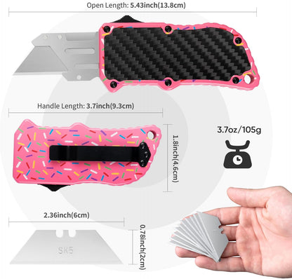XXV Aluminum Alloy Utility Knife, Box Cutter,Cute Heavy Duty Pocket Knife, Safety Replaceable Blade EDC Razor Knives with 10Pcs Replaced Blades,Black