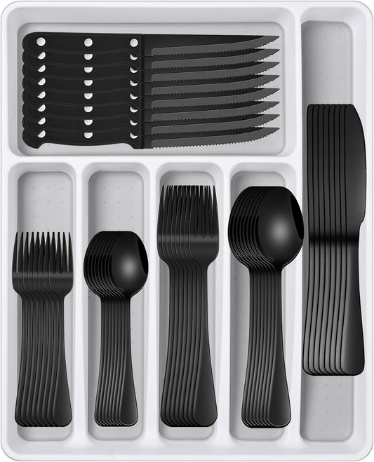 49 Pieces Silverware Sets With Organizer And Steak Knives,Stainless Steel Flatware Sets Service For 8 Person For Home Kitchen,Tableware Cutlery Sets,Includes Knife Spoon and Forks Sets
