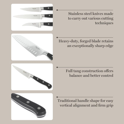 Martha Stewart Carverton 10" Hollow Edge Slicer Knife, High Carbon Stainless Steel Kitchen Knives w/Black Triple Riveted Handle