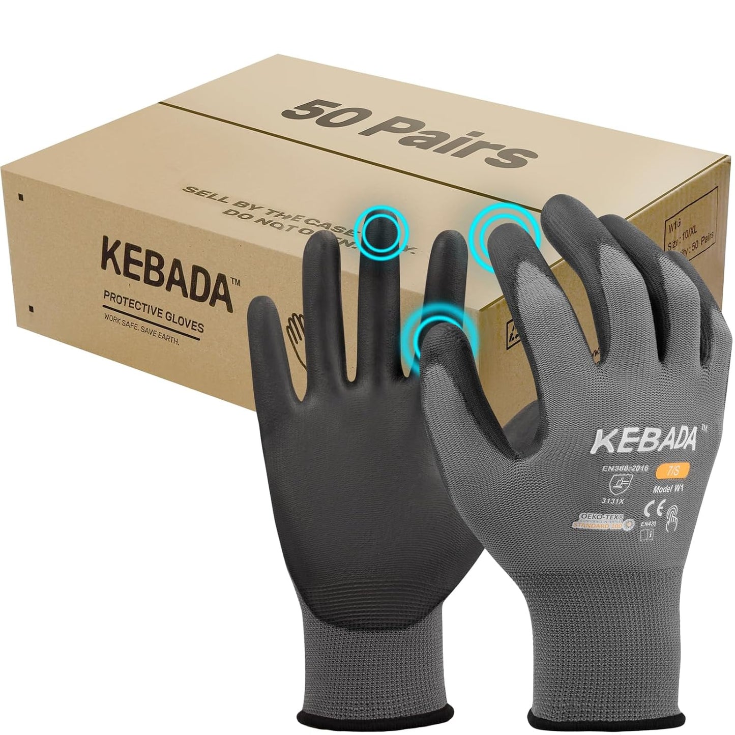 Kebada W1 Work Gloves for Men and Women, PU Coated Safety Gloves with Grip, Touchscreen, Ideal for Warehouse Package Handling, Construction, Gardening, 12 Pairs Gray Large