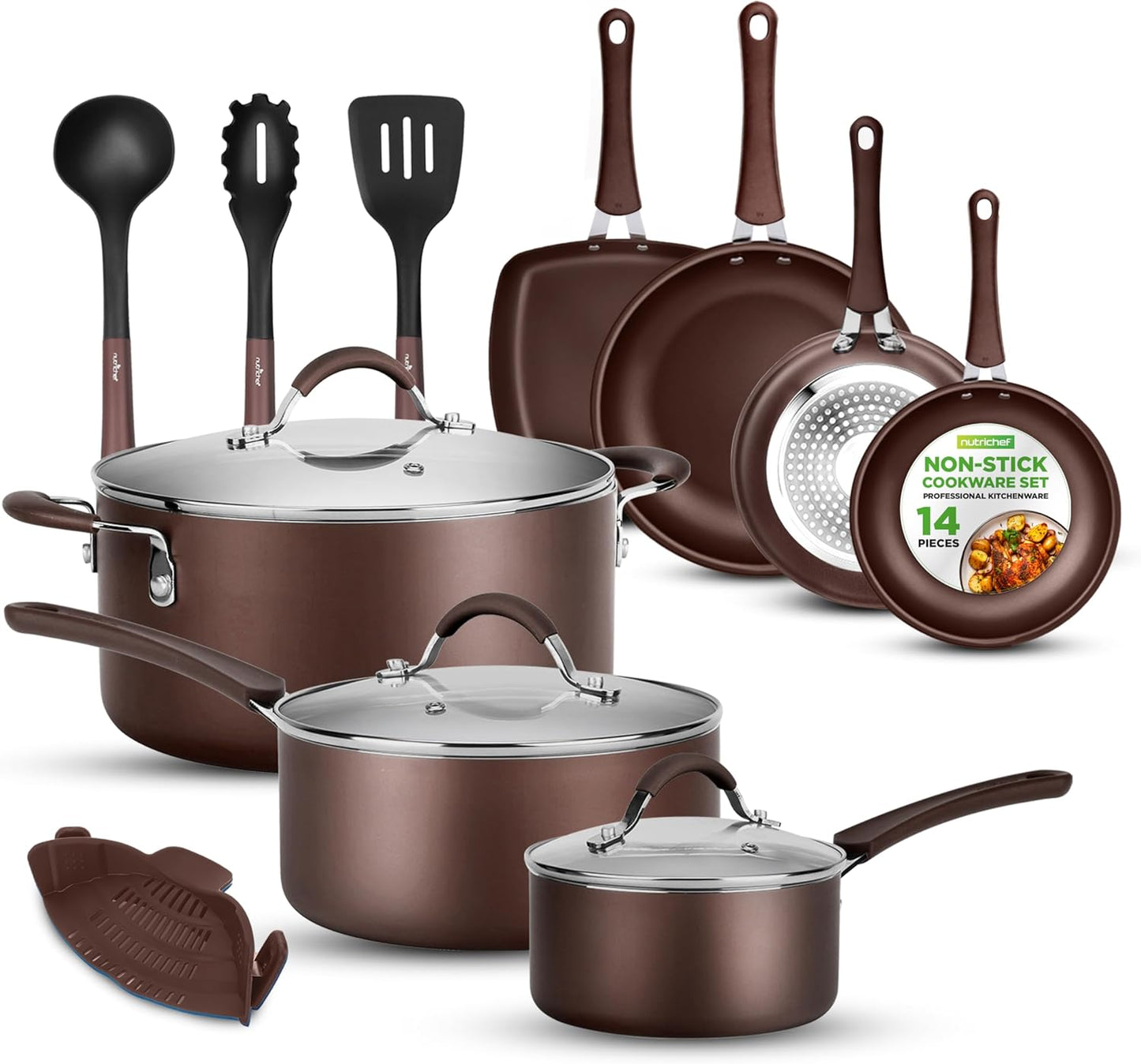 NutriChef 54-Piece Kitchen Cookware Set – Complete Non-Stick Ceramic Pots and Pans Set with Utensils, Bakeware, and Knife Set, Gas, Electric & Induction Compatible, Blush Pink Kitchen Essentials