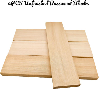 Unfinished Basswood Blocks for Crafts, Wood Craft Panels for Art, Engraving, Painting, DIY Projects, Chip Carving, Fretwork (7.87 x 3.93 x 0.78 in)