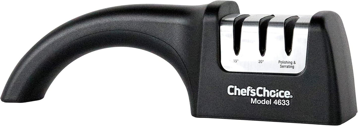 Chef'sChoice Professional Manual Knife Sharpeners AngleSelect for 15- and 20-Degree Straight-Edge and Serrated Knives with Diamond Abrasives Precise Angle Control & Compact Footprint, 2-Stage, Black