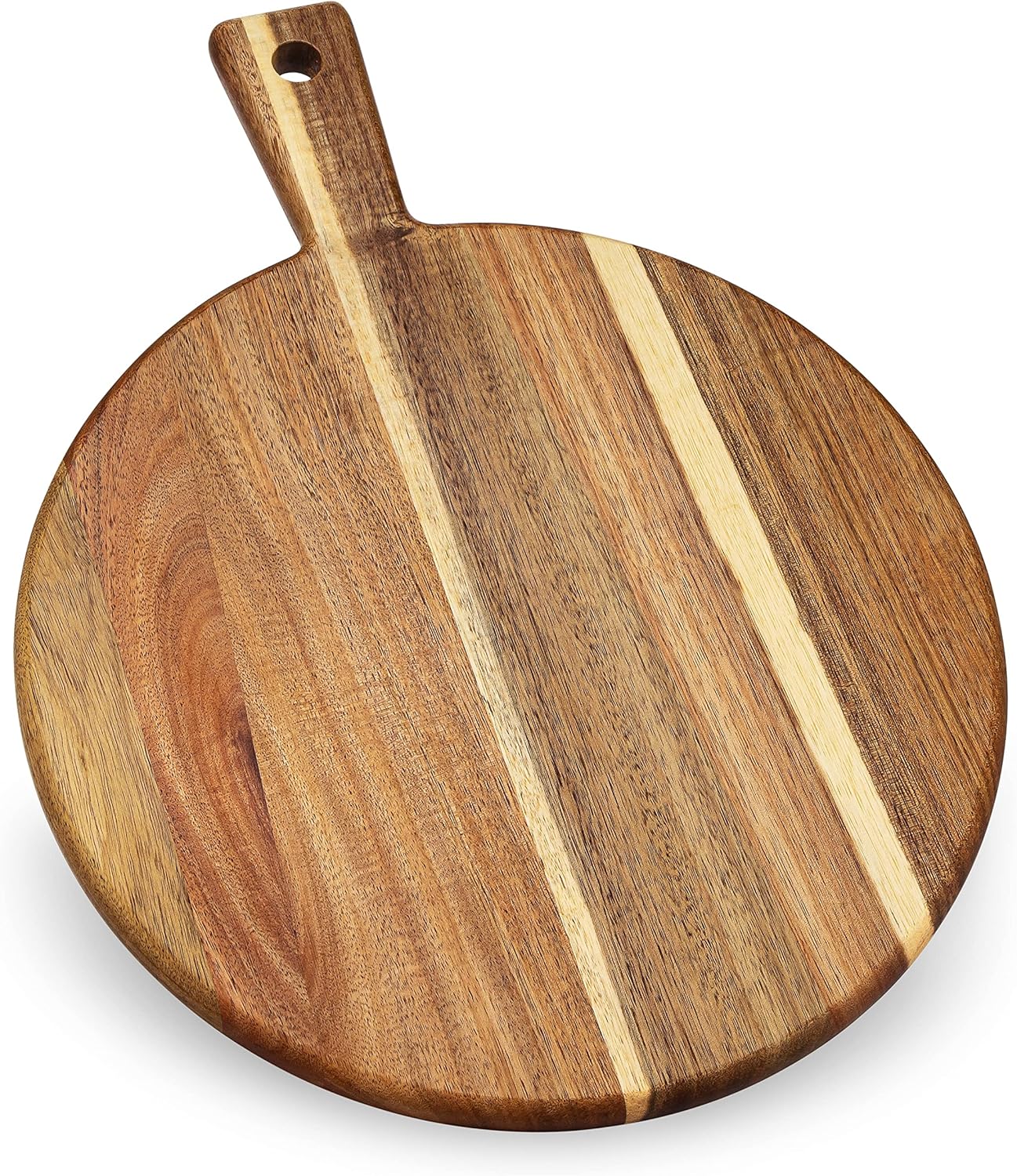 Acacia Wood Cutting Board and Chopping Board with Handle for Meat, Cheese Board, Vegetables, Bread, and Charcuterie - Decorative Wooden Serving Board for Kitchen and Dining Room, Large 17" x 13"