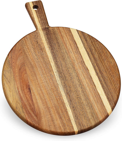 Acacia Wood Cutting Board and Chopping Board with Handle for Meat, Cheese Board, Vegetables, Bread, and Charcuterie - Decorative Wooden Serving Board for Kitchen and Dining Room, Large 17" x 13"