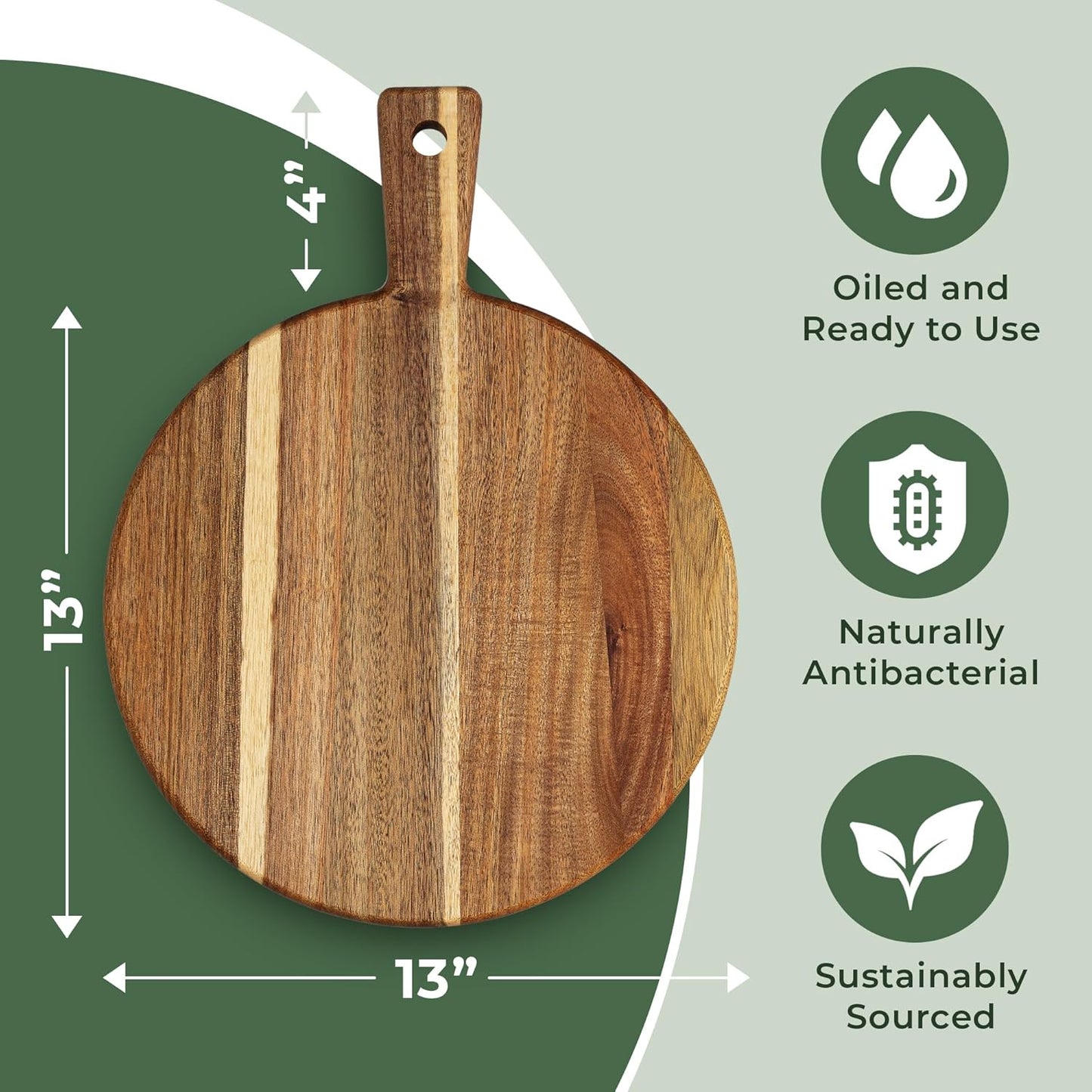 Acacia Wood Cutting Board and Chopping Board with Handle for Meat, Cheese Board, Vegetables, Bread, and Charcuterie - Decorative Wooden Serving Board for Kitchen and Dining Room, Large 17" x 13"