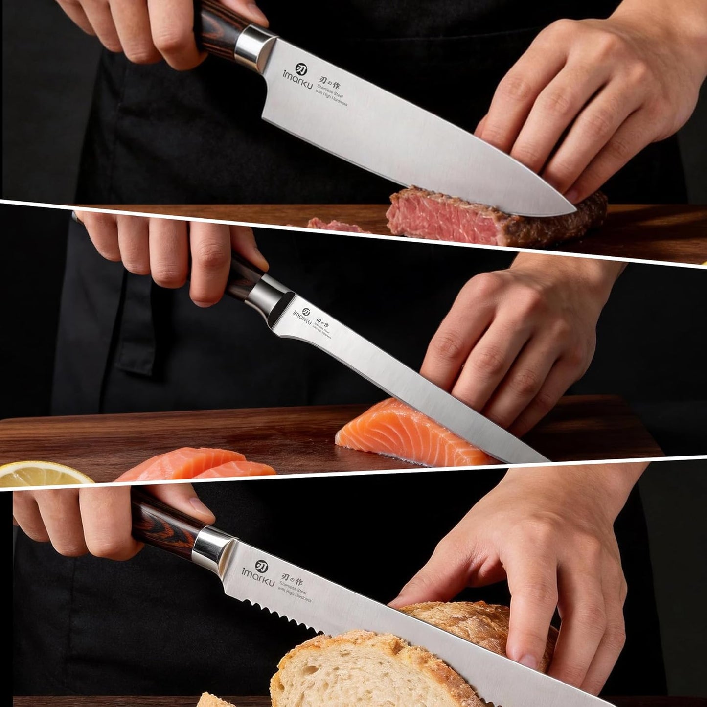 imarku 3 Pieces Knife set, Japanese HC Stainless Steel Kitchen Knife Set, Professional Chef Knife Set With Ergonomic Pakkawood Handle, Ultra Sharp Knives Set for Kitchen & Home Cooking, Gifts Box