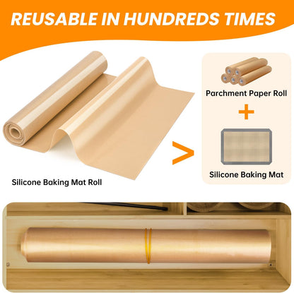 Silicone Baking Mat Roll -Cut to Size Silicone Mat - Non-Stick Pastry Mat for Dough Rolling, Non-slip Silicone Mat for Kitchen Counter, Reusable Air Fryer Linner, Oven Liner, Freeze Dryer Mat