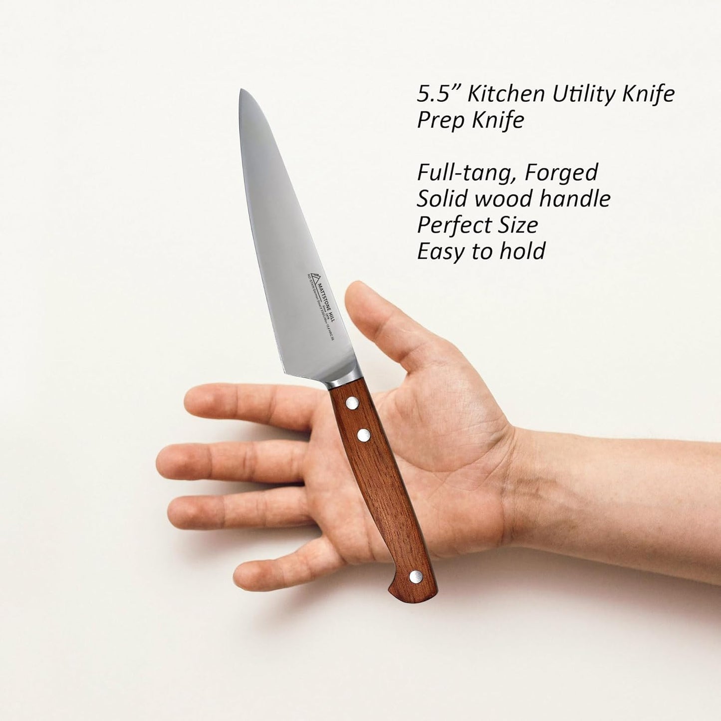 MATTSTONE HILL Utility Knife 5.5 Inch - Small Kitchen Compact Chef Knife, Petty, German Steel, Wood Handle