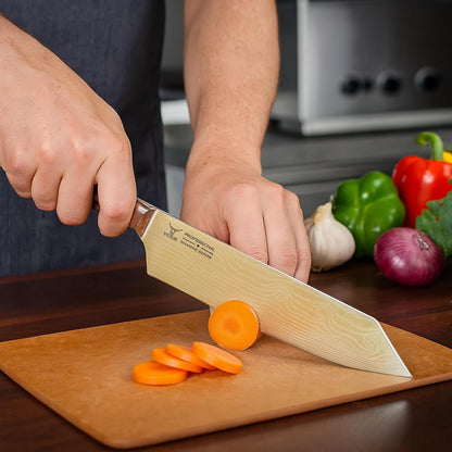 VICIUS Laser Damascus 8-Inch Kiritsuke Knife – Precision Stainless Steel Blade with Ergonomic Handle for Professional Chefs