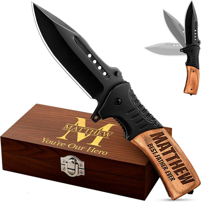 Pocket Knife for Men with Wood Handle & Glass Breaker & Pocket Clip - 3.66" Sharp Blade - Cheese Knives - Folding Knife for Men Women Hunting Camping Military Tactical Survival Hiking Work EDC 0207