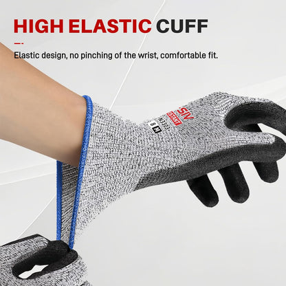 ANSI A9 Cut Resistant Gloves,Cut Resistant Work Gloves,Cut Proof Gloves Nitrile Coated For Metal Fabrication,Woodworking, Construction,Touch Screen,Large