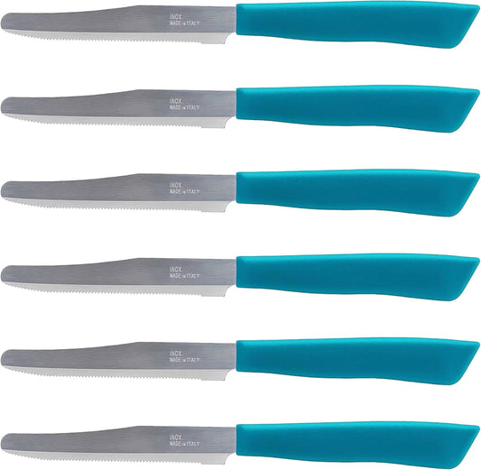 Tredoni 6 kitchen Knives - 4.3"/11cm Italian Stainless Steel Serrated Vegetable/Steak/Table Knife Cutlery, Rounded Tip (White)